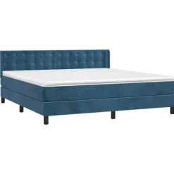 Seng med bunde og madras - Eksklusivt Hus - Mørkeblå fløjl - 180x200cm - Justerbar hovedgærde