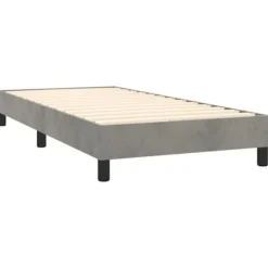 Seng med lamelbund og madras - Eksklusivt hjem - 90x190 cm - Lysegrå velour - Farvet LED-stripe