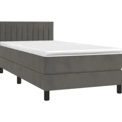 Seng med lameller med madras - 100x200 cm - Mørkegrå velour - Farverig LED-stribe - 2 pladser