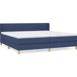 Seng med lameller og madras - Blå - 200x200 cm - Justerbar hovedgærde - Topmadras inkluderet