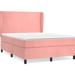 Seng med lameller og madras - Eksklusivt hjem - Rosa velour - 140x200 cm - Justerbar hovedgærde