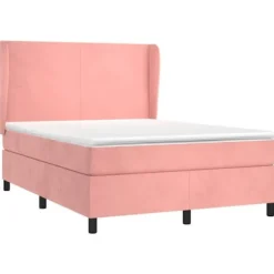 Seng med lameller og madras - Eksklusivt hjem - Rosa velour - 140x200 cm - Justerbar hovedgærde