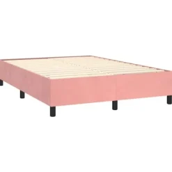 Seng med lameller og madras - Eksklusivt hjem - Rosa velour - 140x200 cm - Justerbar hovedgærde