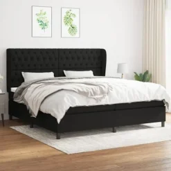 Seng med lameller og madras - Eksklusivt Hus - 200x200 cm - Sort Stof - 2 pladser