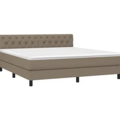Seng med lameller og madras - Eksklusiv Hus - 160x200 cm - Taupe stof - Farvet LED-bånd