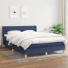 Seng med lameller og madras - Eksklusivt hjem - 140x190 cm - Blåt stof - Madras 20 cm med pocketfjedre