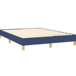 Seng med lameller og madras - Eksklusivt hjem - 140x190 cm - Blåt stof - Madras 20 cm med pocketfjedre