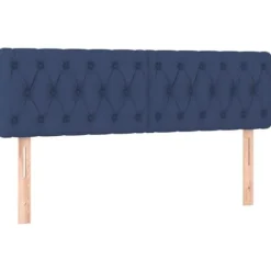 Seng med lameller og madras - Eksklusivt hjem - 140x190 cm - Blåt stof - Madras 20 cm med pocketfjedre