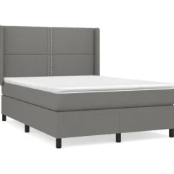 Seng med lameller og madras - 140x200cm - Justerbar hovedgavl - Mørkegrå - Pocketfjedre