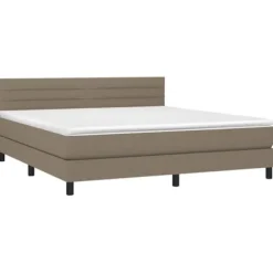 Seng med lameller og madras - Eksklusiv Hjem - 180x200 cm - Taupe Stoff - Farverig LED