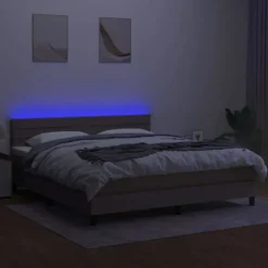 Seng med lameller og madras - Eksklusiv Hjem - 180x200 cm - Taupe Stoff - Farverig LED