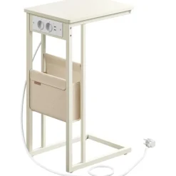 Sengebord 30 x 40 x 62 cm med strømudtag og USB-porte - Hvid