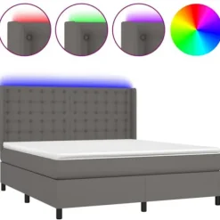 Sengebund med lameller - Eksklusiv hus - 160x200 cm - Kunstlæder - Farvet LED - Justerbar hovedgavl