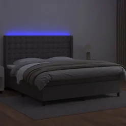Sengebund med lameller - Eksklusiv hus - 160x200 cm - Kunstlæder - Farvet LED - Justerbar hovedgavl