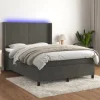 Sengebund med lameller med madras og LED - Mørkegrå - 140x190 cm - Hovedgærde inkluderet - 2 personer