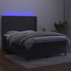 Sengebund med lameller med madras og LED - Mørkegrå - 140x190 cm - Hovedgærde inkluderet - 2 personer