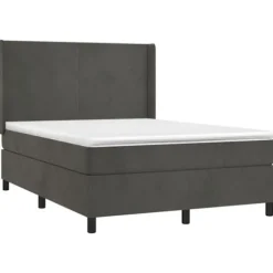 Sengebund med lameller med madras og LED - Mørkegrå - 140x190 cm - Hovedgærde inkluderet - 2 personer