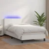 Sengebund med lameller og madras - Eksklusiv Hus - 80x200cm - Farvet LED - Hvidt kunstlærred