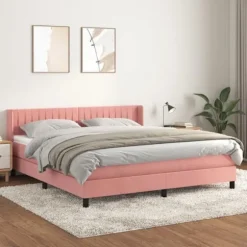 Sengebund med lameller og madras - Eksklusiv Hus - 180x200 cm - Rosenvelour - Justerbar hovedgærde