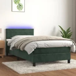 Sengebund med lameller og madras - Eksklusivt hjem - Mørkegrøn - 80x200 cm - LED-stribe inkluderet