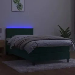 Sengebund med lameller og madras - Eksklusivt hjem - Mørkegrøn - 80x200 cm - LED-stribe inkluderet