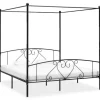 Sengestel - Eksklusivt Hus - Sort metal - 200x200 cm - Industrielt design - Tilpasningsbar baldakin
