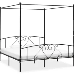 Sengestel - Eksklusivt Hus - Sort metal - 200x200 cm - Industrielt design - Tilpasningsbar baldakin