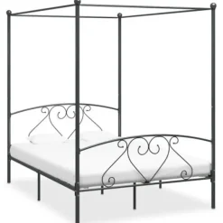 Sengestel med baldakin - Eksklusivt hjem - Grå metal - 160x200 cm - 2 personer