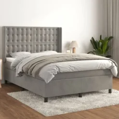 Sengestel med lameller og madras - Maison Exclusive - 140x200cm - Lys grå velour - Justerbar hovedgærde