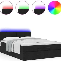 Sengestel med madras - Eksklusivt hjem - Ottoman - 140x200 cm - Justerbart LED Svart
