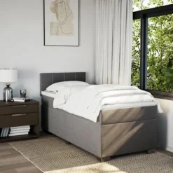 Sengestel med madras - Eksklusivt hjem - Taupe - 90x190 cm - Aftageligt betræk