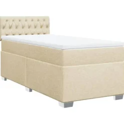 Sengestel med madras - Eksklusivt Hjem - 80x200 cm - Creme Stof - Maksimal Afslapning