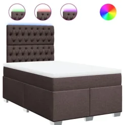 Sengestel med madras - Eksklusivt hjem - 120x190 cm - Mørkebrun stof - Justerbare LED USB