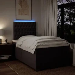Sengestel med madras - Eksklusivt hjem - 120x190 cm - Mørkebrun stof - Justerbare LED USB