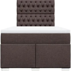 Sengestel med madras - Eksklusivt hjem - 120x190 cm - Mørkebrun stof - Justerbare LED USB