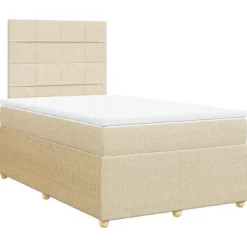 Sengestel med madras - Eksklusivt hjem - 120x200 cm - Cremefarvet stof - 2 personer