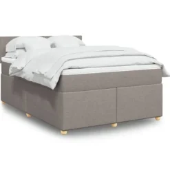 Sengestel med madras - Eksklusivt hjem - 160x200 cm - Taupe stof - Maksimal afslapning