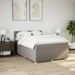 Sengestel med madras - Eksklusivt hjem - 160x200 cm - Taupe stof - Maksimal afslapning