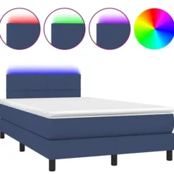 Sengestel med madras - Eksklusivt hjem - 120x190 cm - Blå stof - Farvet LED