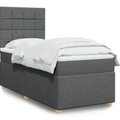 Sengestel med madras - 80x200 cm - Mørkegrå stof - LED lys - Justerbar hovedgærde