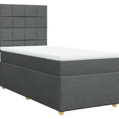 Sengestel med madras - 80x200 cm - Mørkegrå stof - LED lys - Justerbar hovedgærde