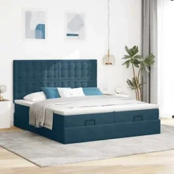 Sengestel ottoman mørkeblå velour 180x200 - madras 2x90x200 (20 cm), hydraulisk opbevaring, inklusiv sengestel Mörkblå