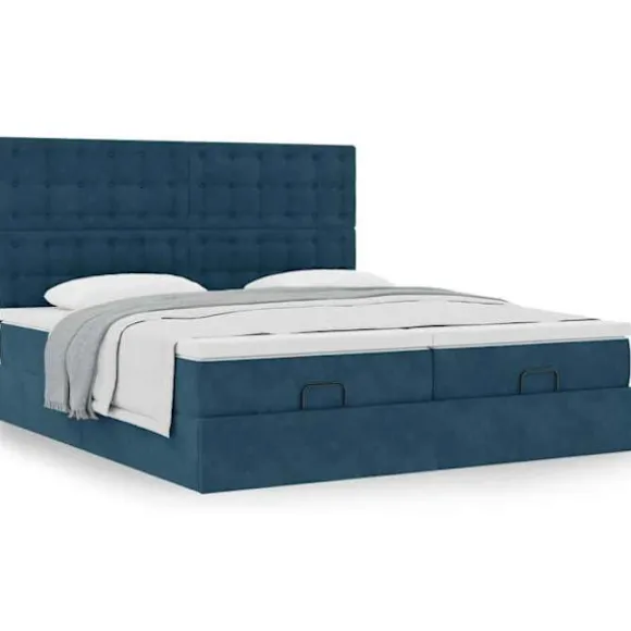 Sengestel ottoman mørkeblå velour 180x200 - madras 2x90x200 (20 cm), hydraulisk opbevaring, inklusiv sengestel Mörkblå