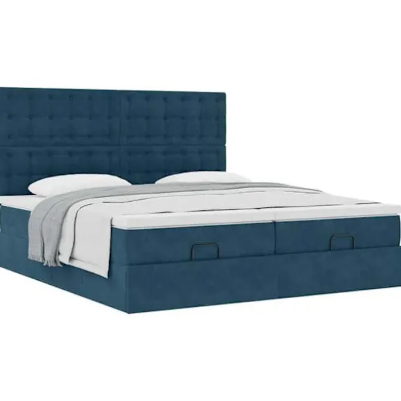 Sengestel ottoman mørkeblå velour 180x200 - madras 2x90x200 (20 cm), hydraulisk opbevaring, inklusiv sengestel Mörkblå