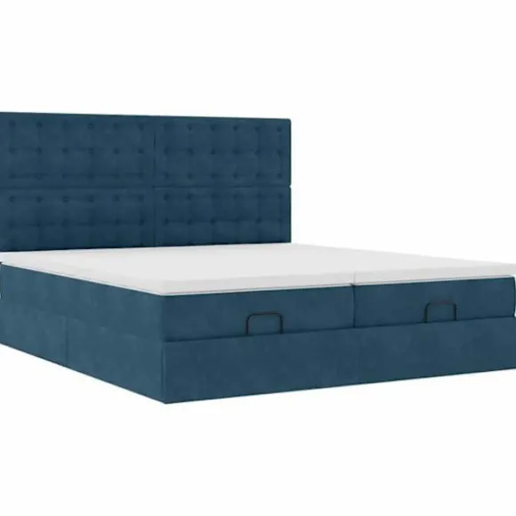 Sengestel ottoman mørkeblå velour 180x200 - madras 2x90x200 (20 cm), hydraulisk opbevaring, inklusiv sengestel Mörkblå