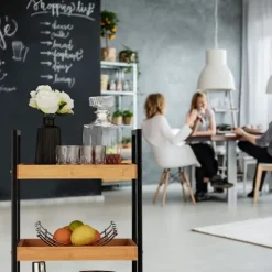 Serveringsvogn i bambus med 3 hylder