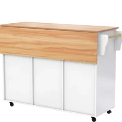 Serveringsvogn med sammenklappeligt bord og 5 hjul | Skænk med opbevaringsskabe og 2 skuffer White+Natural