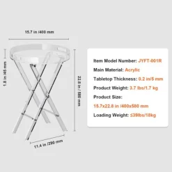 Sidebord - DUOKU - JYFT-001R - Transparent Akryl - Foldbart X-fod - 40 cm bred Transparent