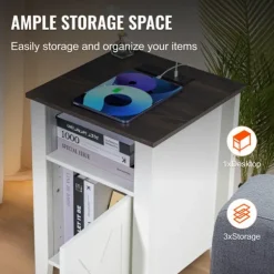 Sidebord - DUOKU - Sæt med 2 - Kvadratisk - USB-porte - Landlig stil - 3 opbevaringsniveauer Vit