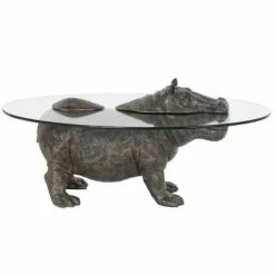 sidebord gennemsigtigt glas kobberharpiks koloniflodhest (80 x 50 x 37 cm)